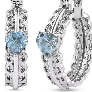 Blue Topaz Heart Hoop Earrings New in Box Stainless Steel Hoops